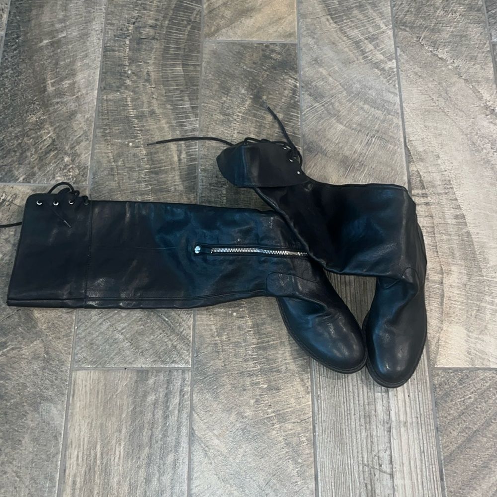 Vince Camuto tall lace up in back black leather riding boots - Picture 4 of 5